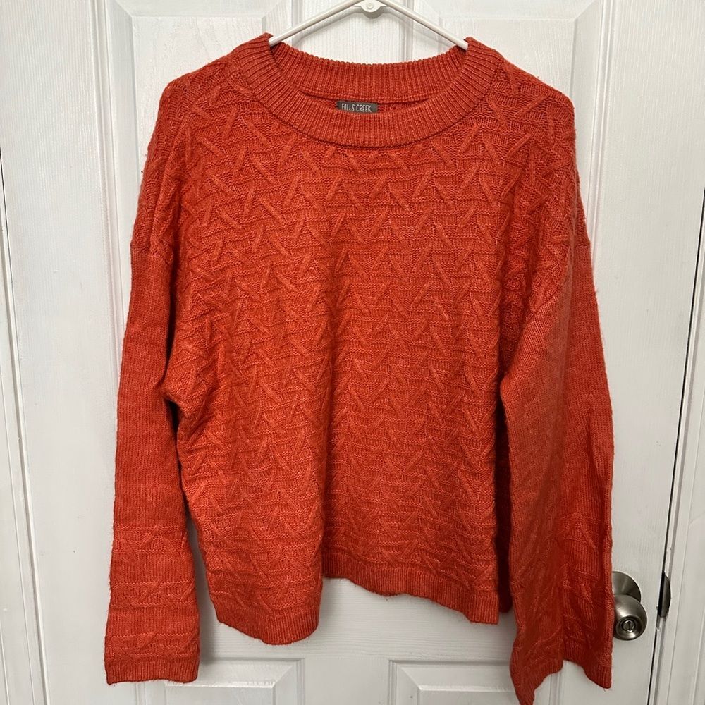 Falls Creek Knit Orange Crew Neck Bell Sleeve Sweater XL